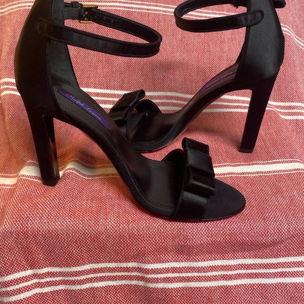 Ralph Lauren black satin bow heels